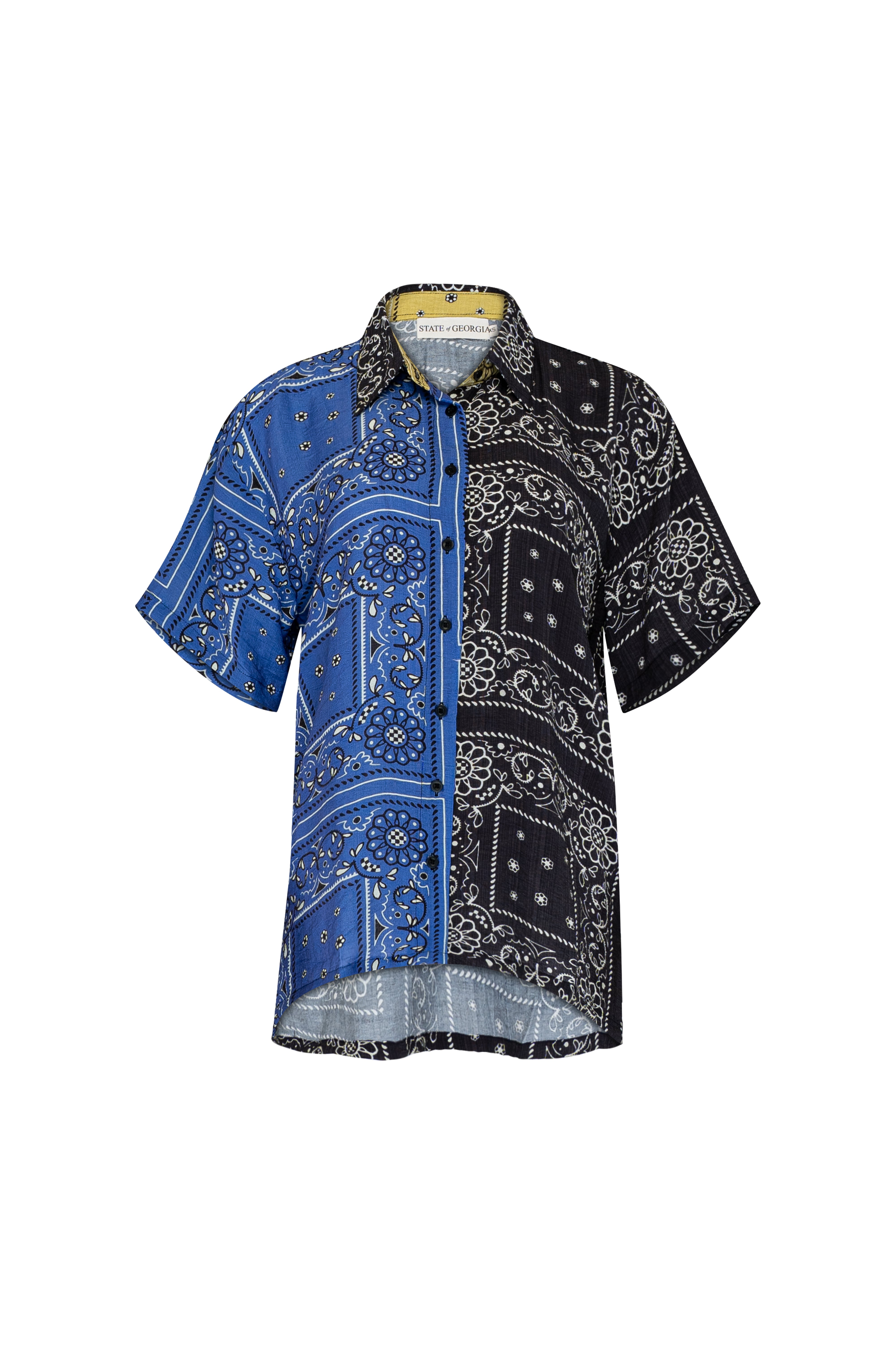 PATCHWORK SALLY SHIRT - PATCHWORK BANDANA STATE PRINT BLUE/BLACK/LIME