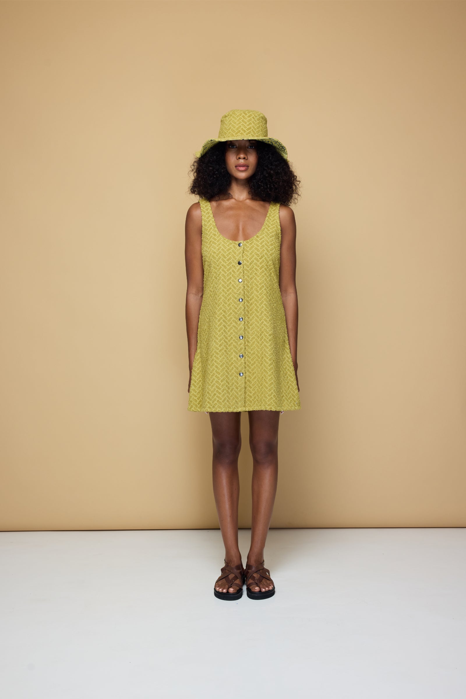 TERRINGBONE SINGLET DRESS - PEAR GREEN