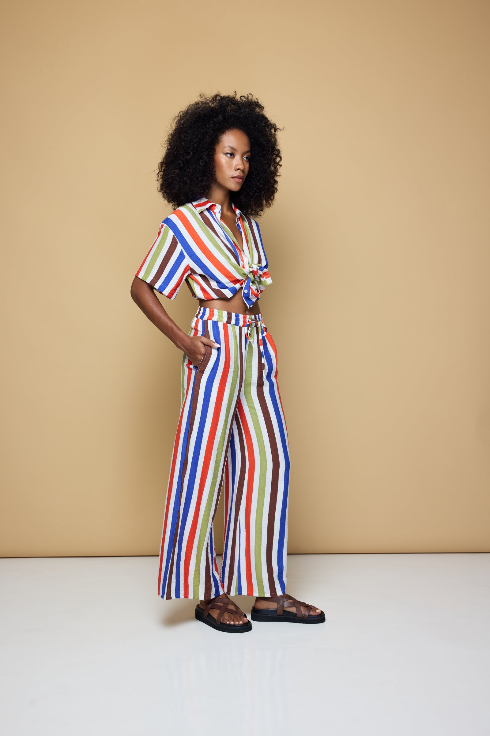 COOLIO STRIPE ELASTIC DRAWSTRING PANTS - COOLIO STRIPE