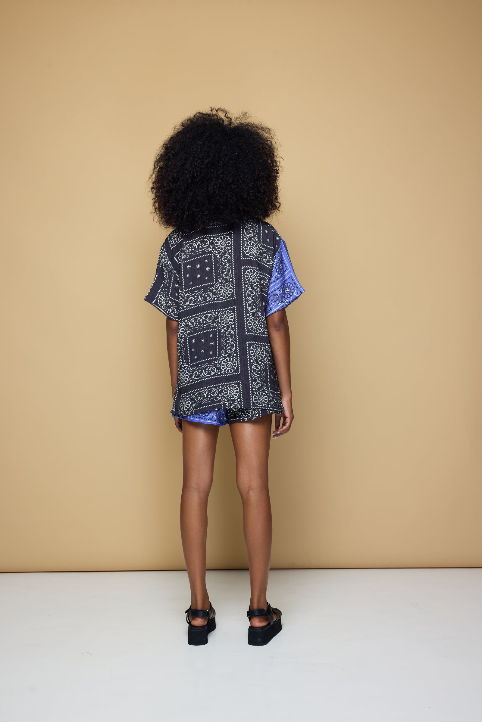 PATCHWORK SALLY SHIRT - PATCHWORK BANDANA STATE PRINT BLUE/BLACK/LIME