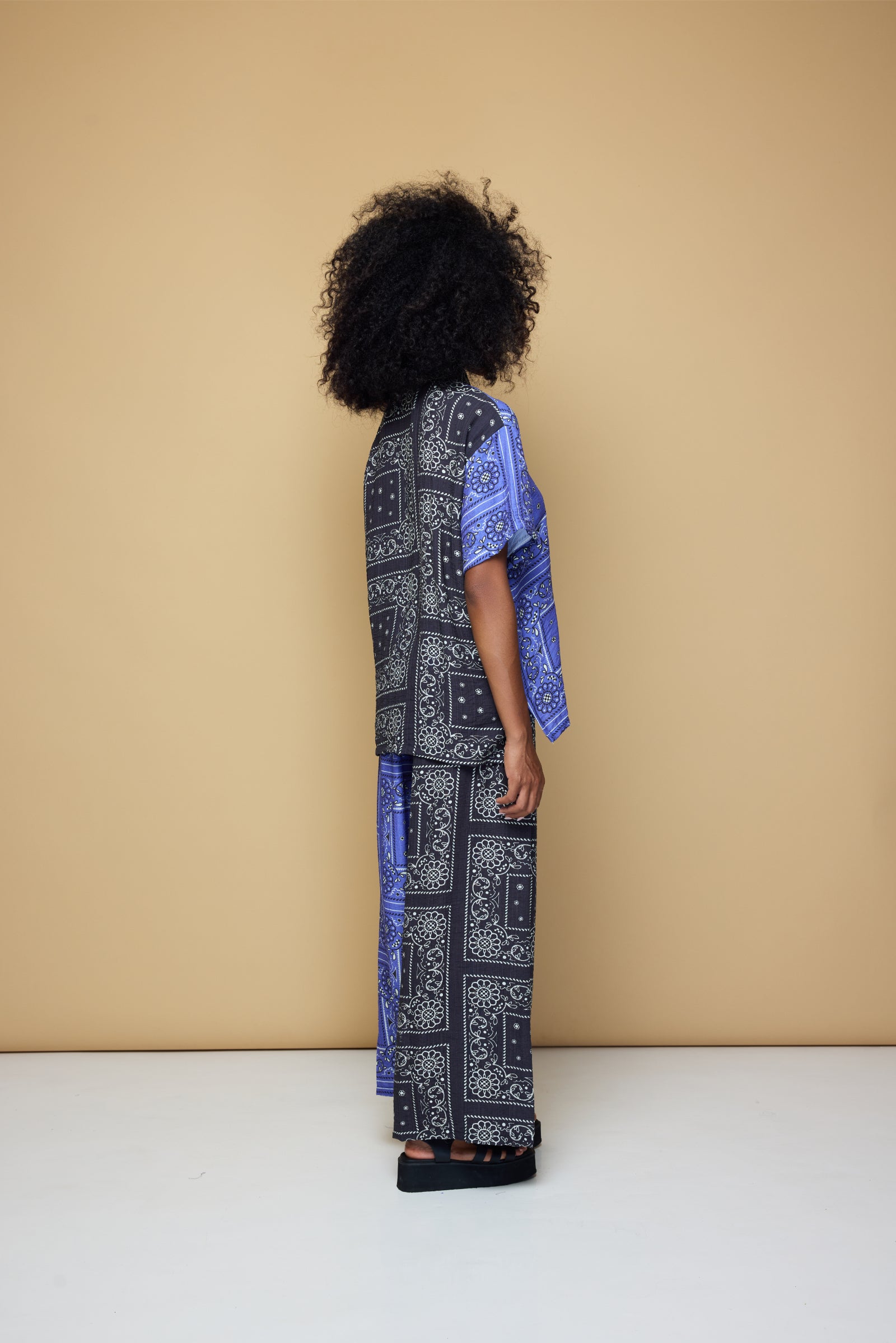 PATCHWORK SALLY SHIRT - PATCHWORK BANDANA STATE PRINT BLUE/BLACK/LIME