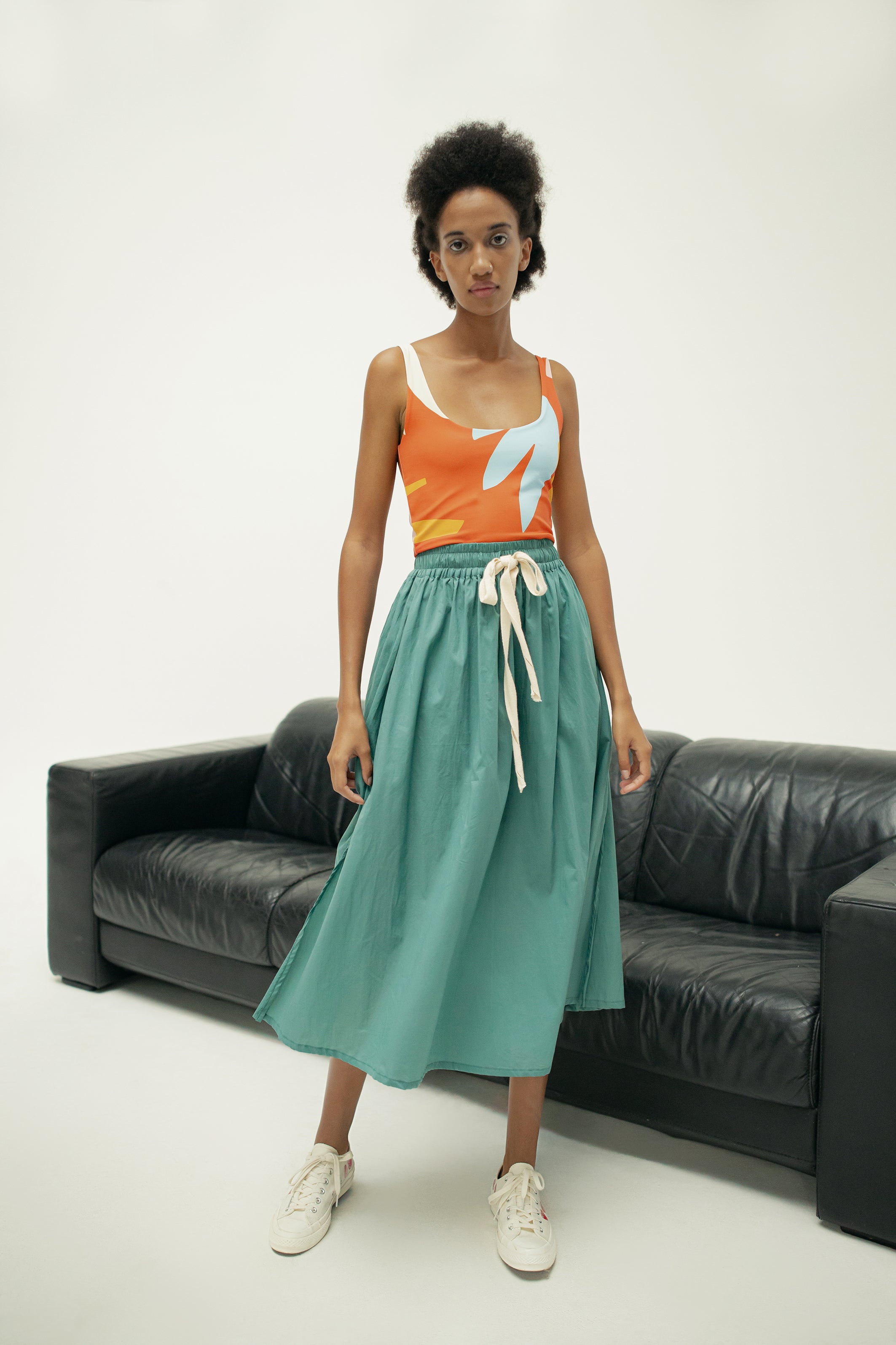 THE TULIE DRAWSTRING SKIRT - DUSTY GREEN