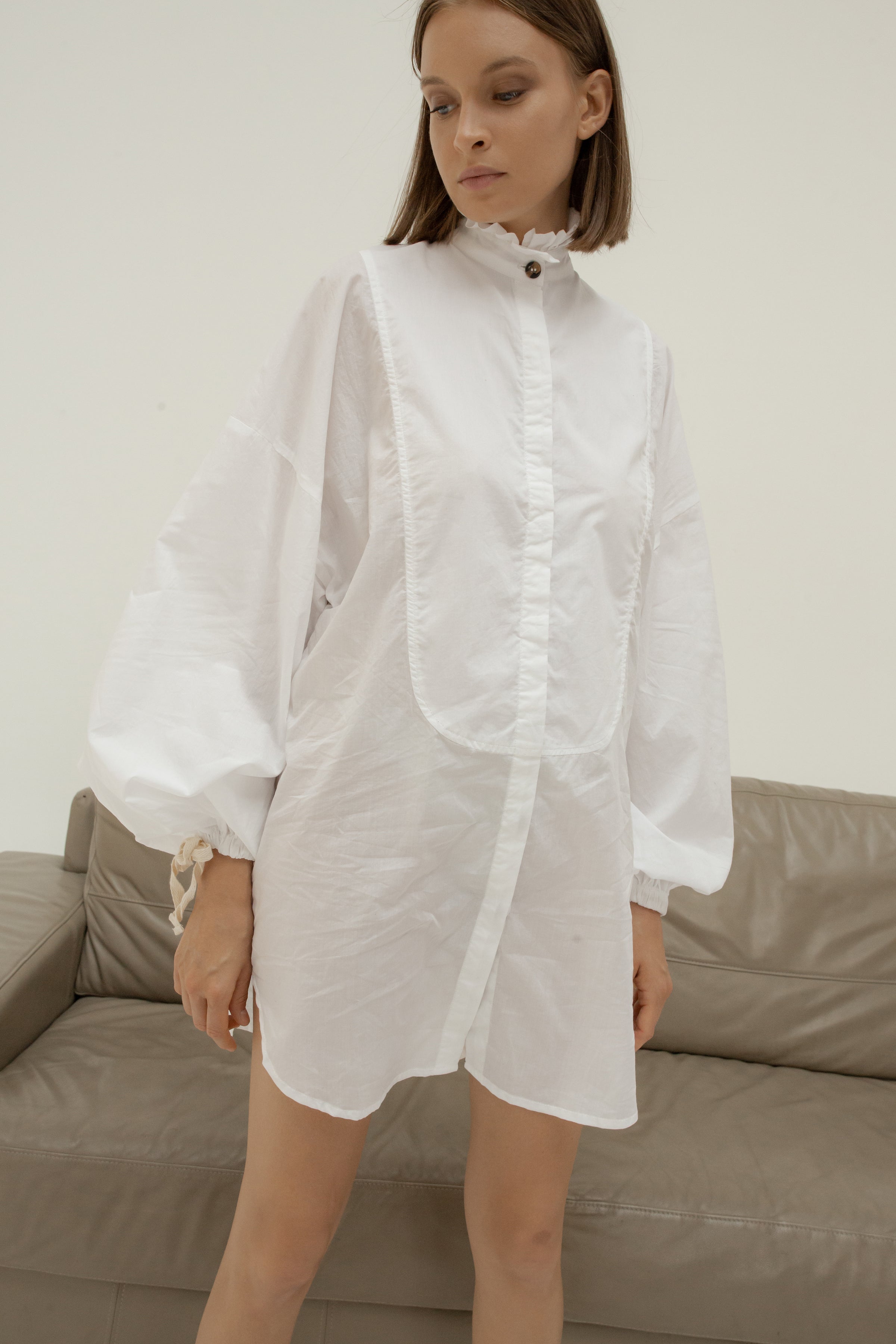 THE TUXEDO SHIRT/DRESS - GHOST WHITE