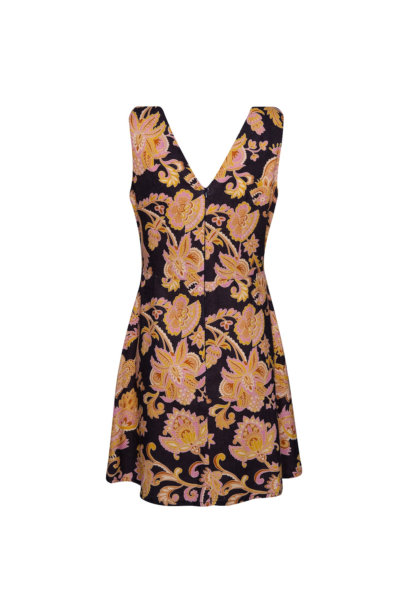 THE LITTLE LINEN V NECK MINI DRESS - PAISLEY NAGA