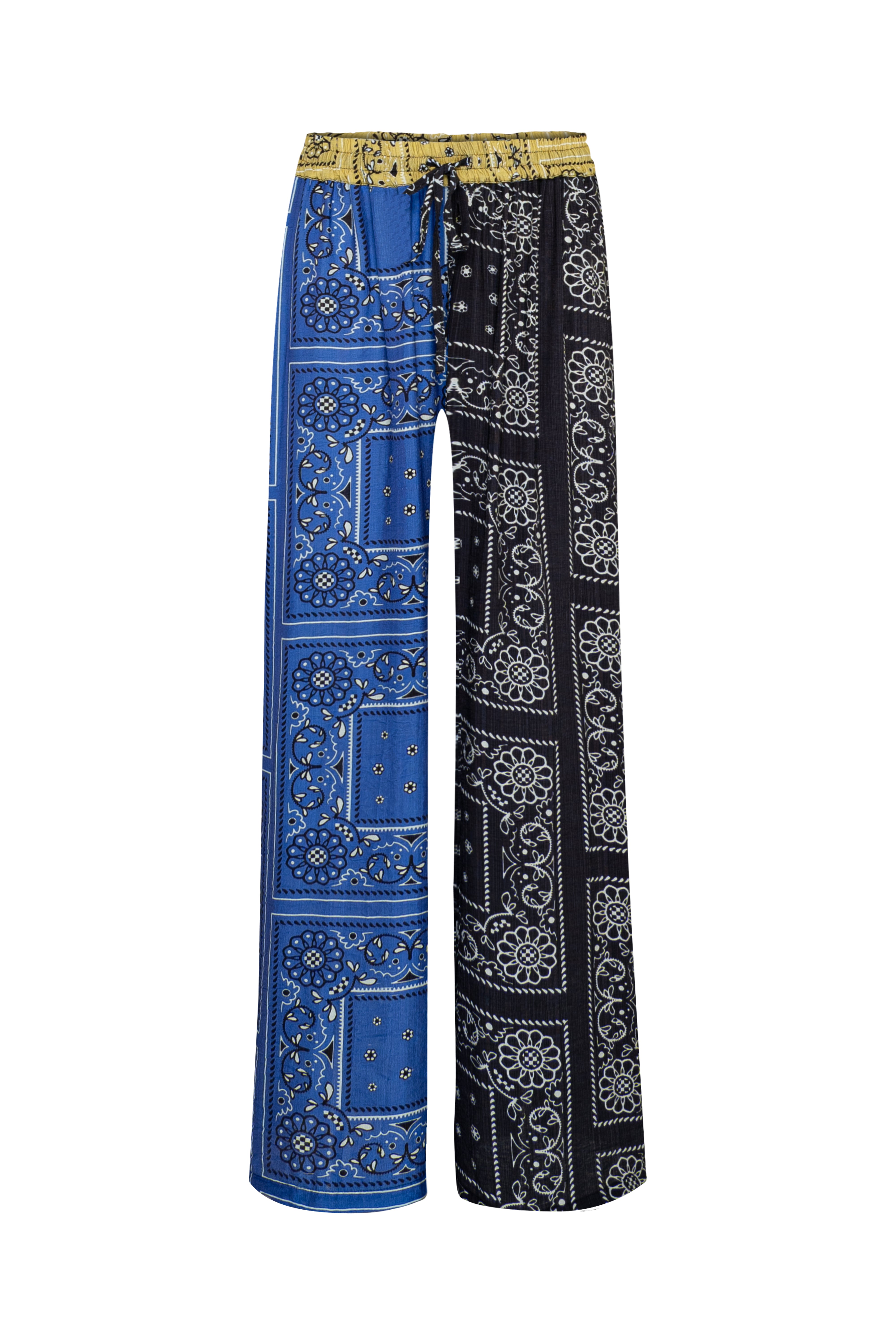 PATCHWORK SALLY ELASTIC DRAWSTRING PANTS  - PATCHWORK BANDANA STATE  BLUE/BLACK/LIME