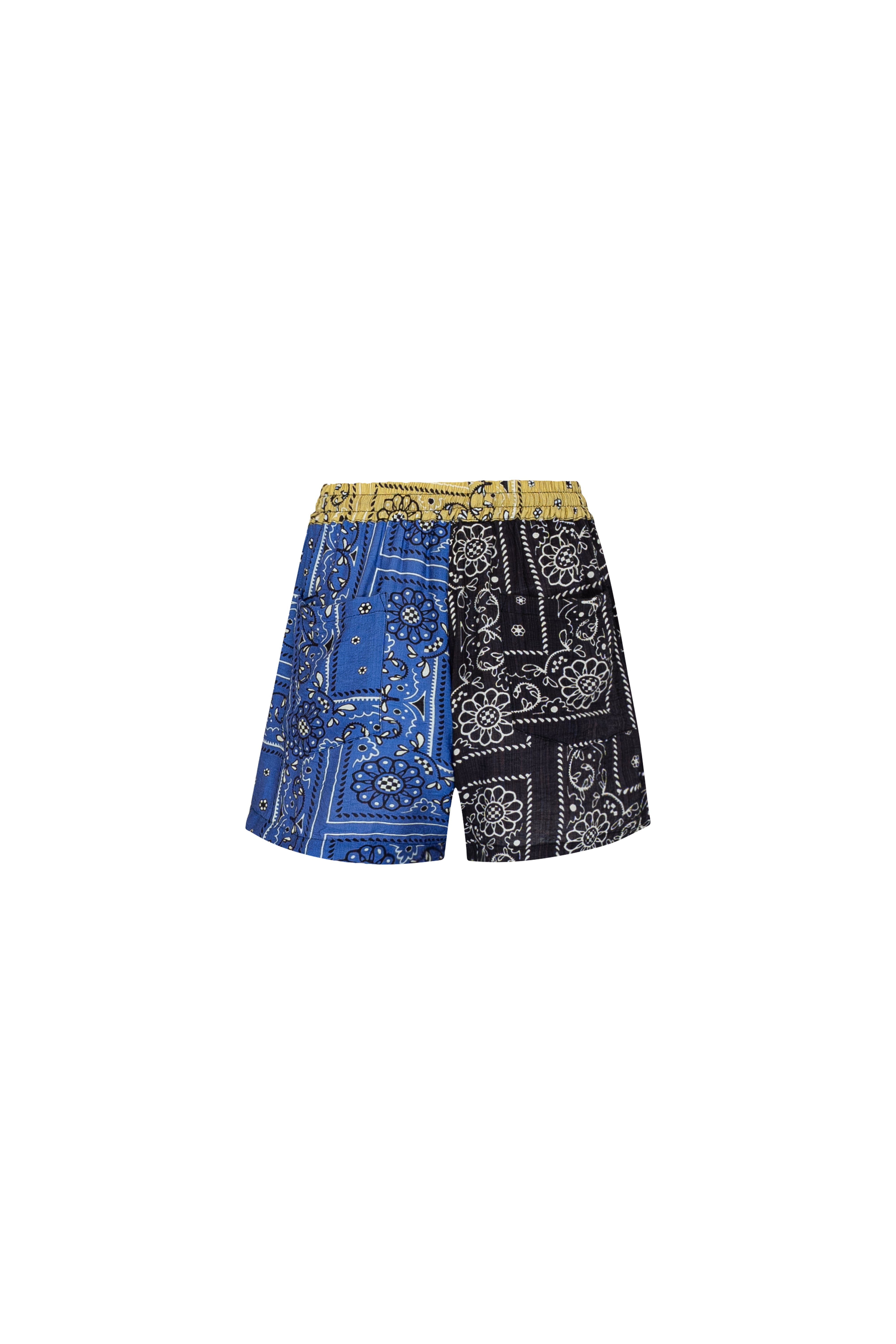 PATCHWORK SALLY DRAWSTRING SHORT - PATCHWORK BANDANA STATE PRINT  BLUE/BLACK/LIME