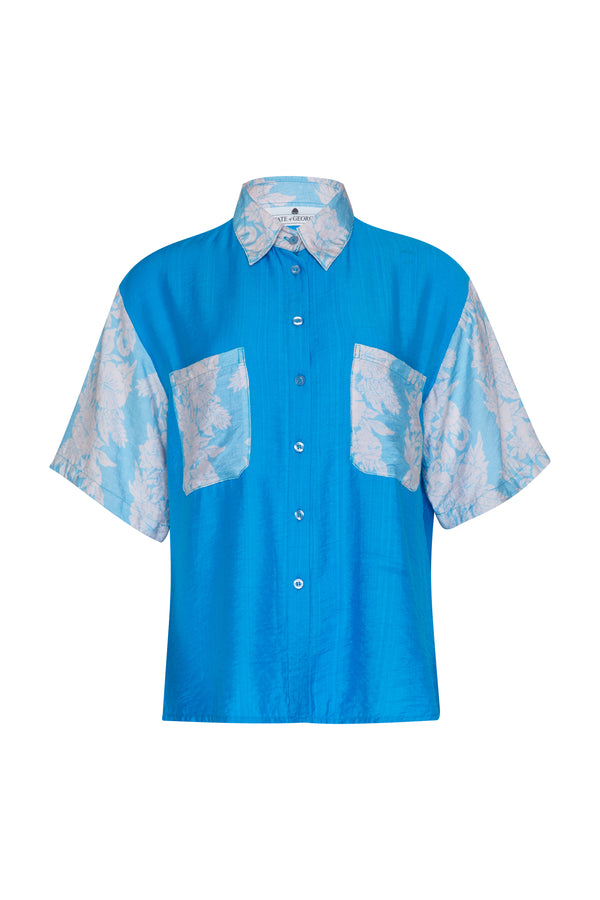 THE OHANA BUTTON UP SHIRT - HIBISCUS BLUE