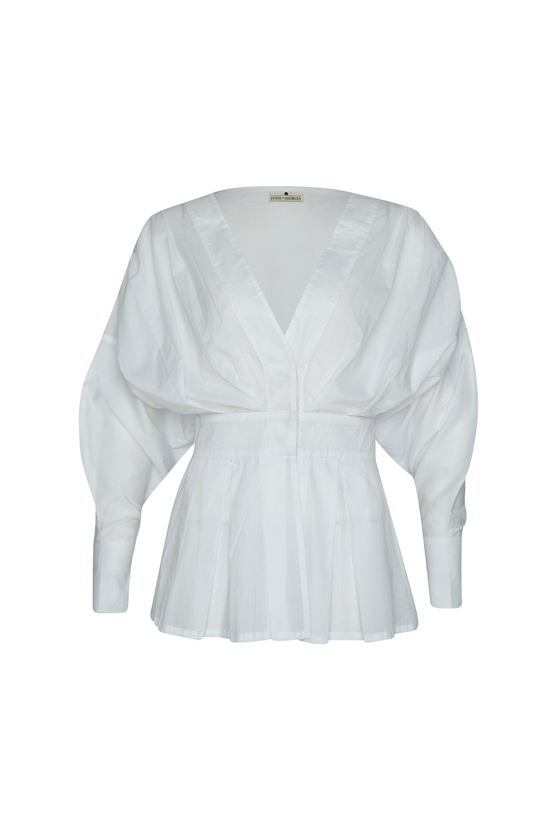 THE RAY PLEATED COTTON TOP - GHOST WHITE