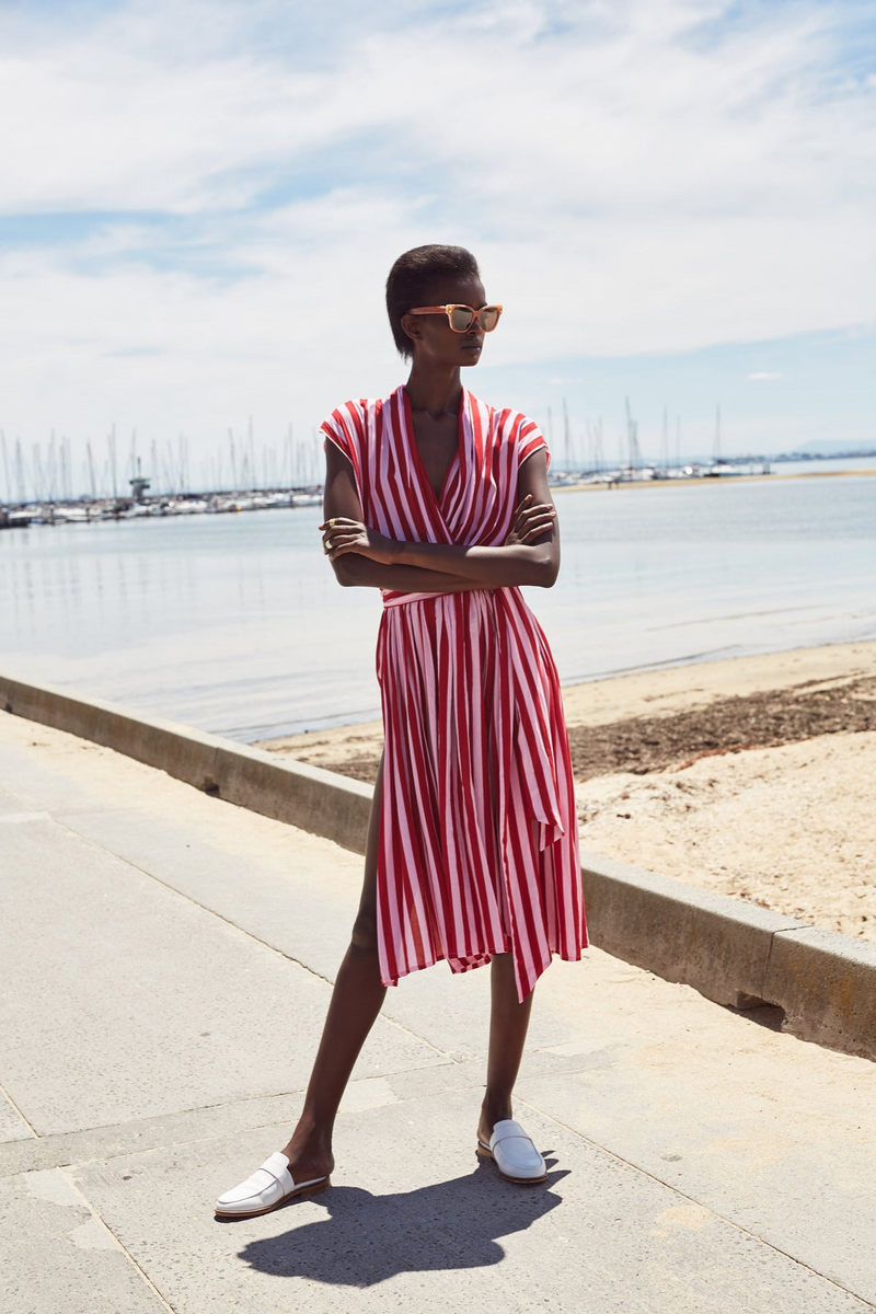 THE POINT DRESS - WHIPPY STRIPE PINK & RED