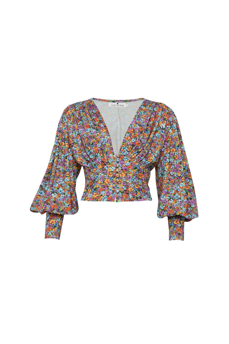 BOWIE BUTTON UP TOP - Floral Explosion Raspberry