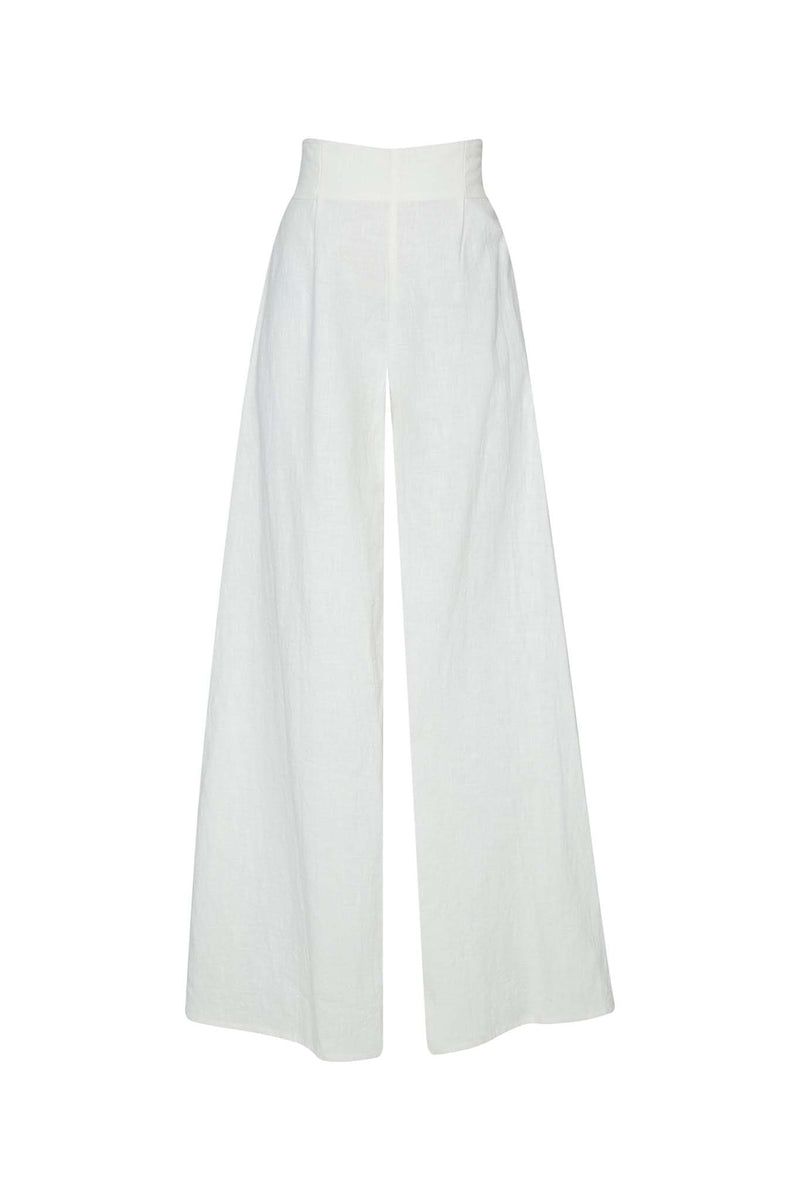 BODENE WIDE LEG SUIT PANT - OFF WHITE / CHAROCOAL BUTTONS