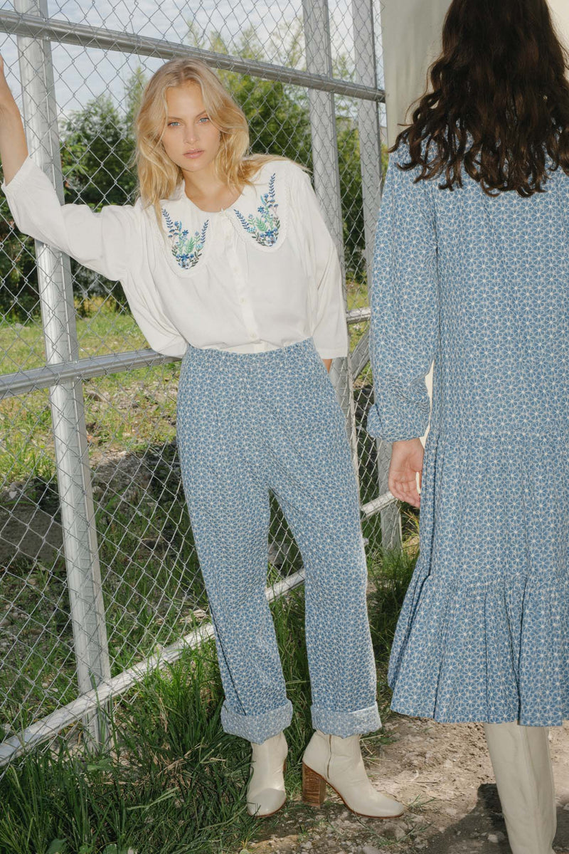 THE EMBROIDERED GRANDAD PANT - EMBROIDERED FLOWERS